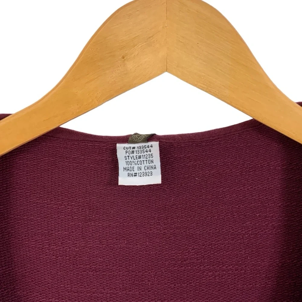XCVI Size Medium Zip Up Hoodie V-Neck Maroon Burgundy French Terry Sweatshirt F8 - Picture 8 of 10